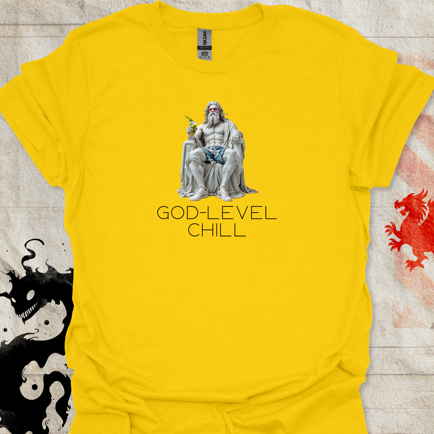 Daisy Yellow Shirt of Marble statue of greek god with the text God-Level Chill