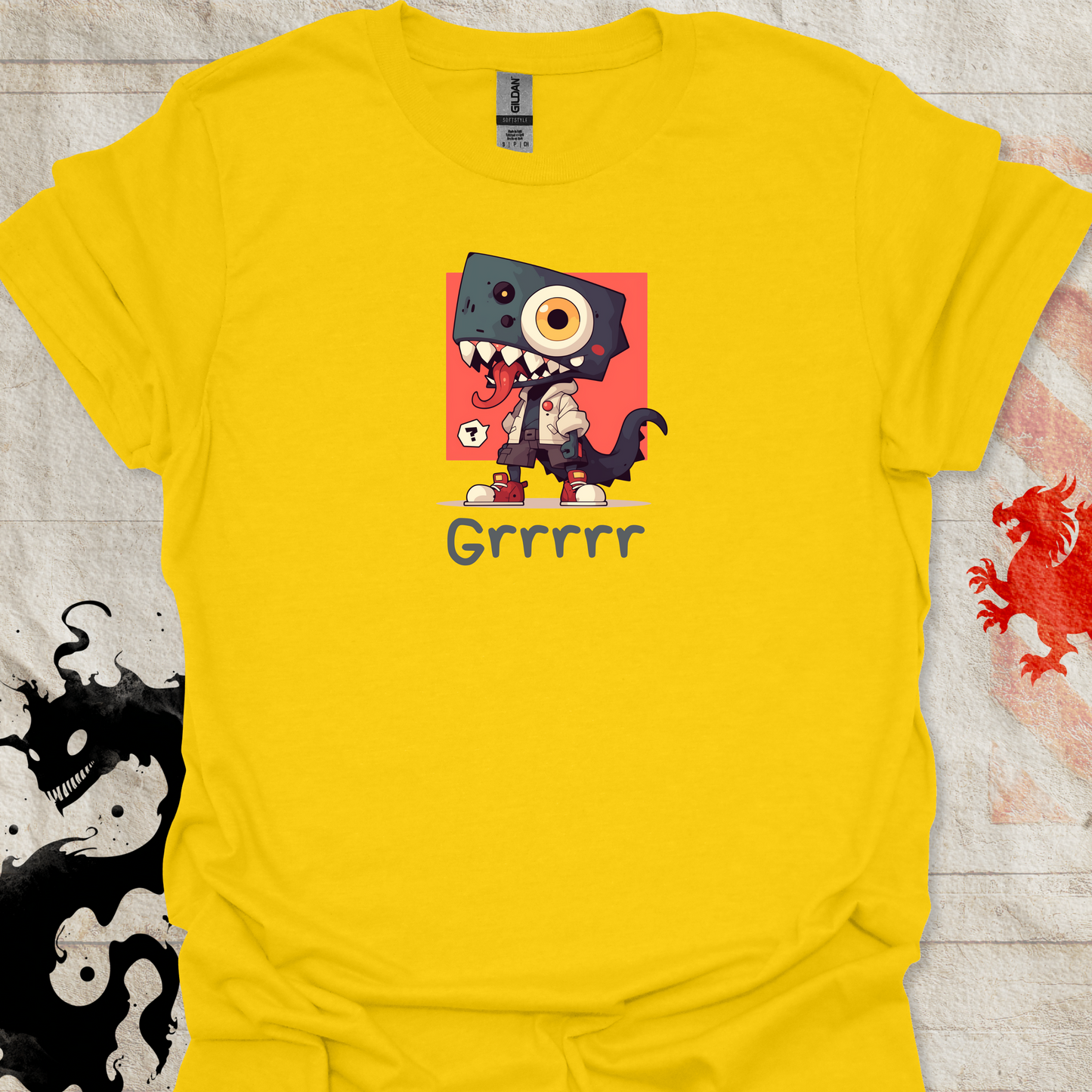 Daisy Yellow Shirt of cute monster with the text Grrrr